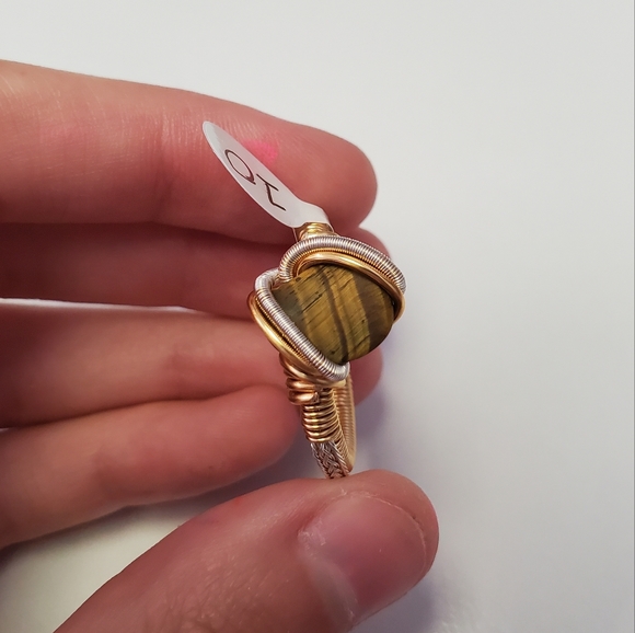 "Eye of the tiger" Tigers eye handmade wire wrap ring size 10 - Picture 5 of 7